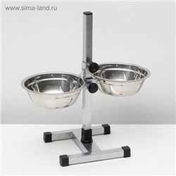 Подставка с мисками, 2×700 мл, высота 40 см, разборная с верхним фиксатором, хром