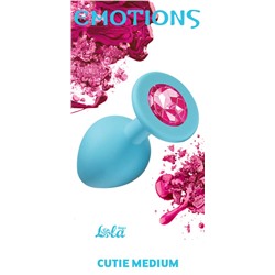 Средняя голубая анальная пробка Emotions Cutie Medium с розовым кристаллом - 8,5 см.