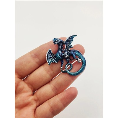 Брошь Синий Водный Дракон