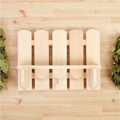 Полка - вешалка для бани и сауны «Забор», 40×30×8 см, деревянная, настенная, 3 крючка, «Добропаровъ»