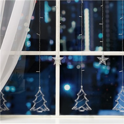 УЦЕНКА Гирлянда «Бахрома», 2.4×0.9 м, с насадками «Ёлки», IP20, 138 LED, 220 В, 8 режимов, прозрачная нить, свечение тёплое белое