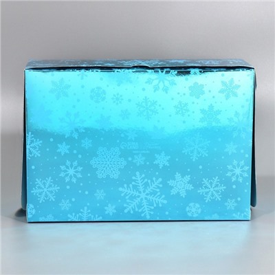 Коробка складная на 6 капкейков новогодняя с окном «Снежинки», 25×17×10 см