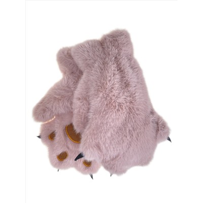 Молодёжные меховые зимние перчатки лапки , цвет  розовый