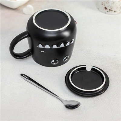 Кружка с крышкой и ложкой «Зубастик», 480 мл, керамика, МИКС