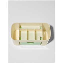 Органайзер для хранения косметики, 6 секций, с ящиком, 21×10.5×9 см, бежевый, зелёный