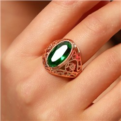 Кольцо с крупным камнем 21 р ювелирная бижутерия Дубайское золото покрытие позолота, вставка: фианит, цвет: зеленый, арт.314.598-21