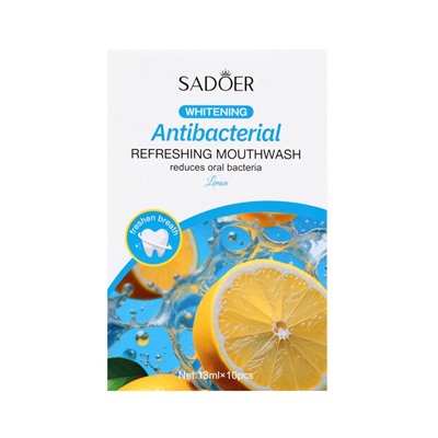 Ополаскиватель для полости рта антибактериальный SADOER, лимон, 10 шт. по 13 мл
