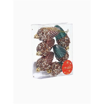 Ёлочные игрушки 6 шт. «Шишка Феерия» 8×3.5 см, зелёно-золотой