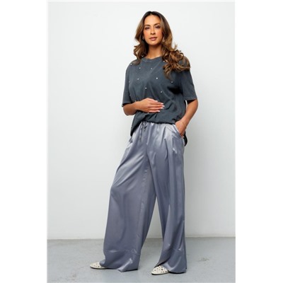 Брюки палаццо на резинке атласные 398GRY (Серый)