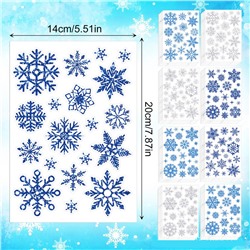 Наклейки СНЕЖИНКИ блестящие с глиттером Универсальные для творчества, Набор 9 листов 14*20 см. 3 цвета