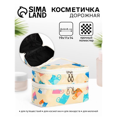 Косметичка - органайзер на молнии, с отделами, с рисунком, бежевая/голубая