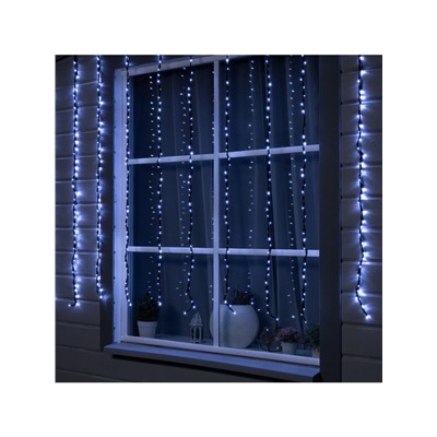 Гирлянда «Водопад» 2×1.5 м, IP44, УМС, прозрачная нить, 400 LED, свечение белое, 8 режимов, 220 В