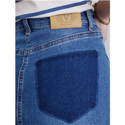 Джинсовая юбка миди с разрезом из эластичного денима