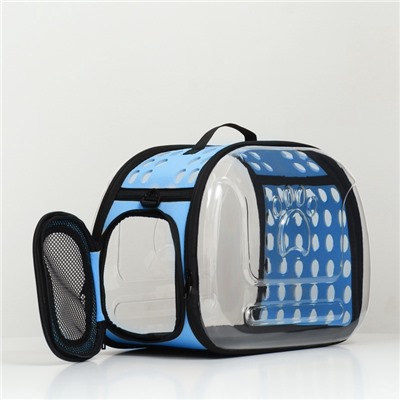 Переноска для животных, 42×32×28 см, прозрачная, голубая