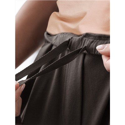 Укороченные широкие брюки кюлоты на резинке из 100% хлопка