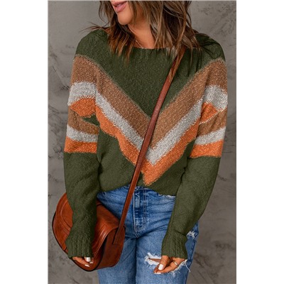 Multicolor Chevron Striped Drop Shoulder Sweater
