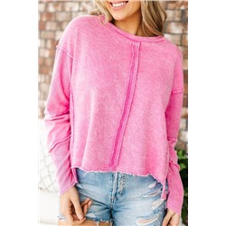 Rose Exposed Seamed High Low Raw Edge Sweatshirt