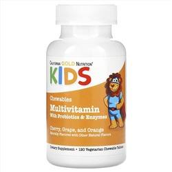 California Gold Nutrition, Жевательные мультивитамины с пробиотиками и ферментами для детей, фруктовое ассорти, 120 вегетарианских таблеток