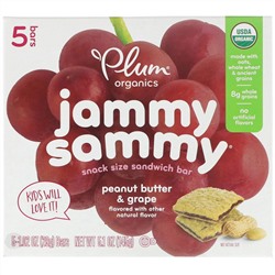 Plum Organics, Jammy Sammy, Peanut Butter & Grape, 5 Bars, 1.02 oz (29 g) Each