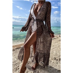 Длинное леопардовое пляжное платье со шнуровкой на талии