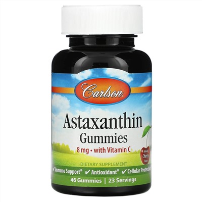 Carlson Labs, Astaxanthin Gummies with Vitamin C, Natural Cherry, 4 mg, 46 Gummies