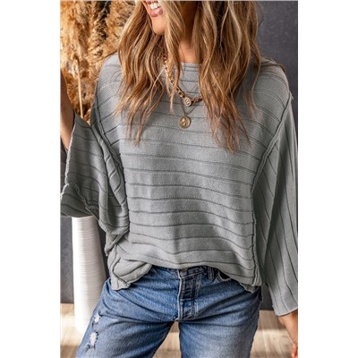 Gray Exposed Seam Ribbed Knit Dolman Top
