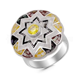 Кольцо из серебра с эмалью, перламутром и куб.цирконием родированное 925 пробы ZR7647-1