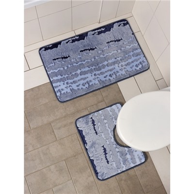 Набор ковриков для ванной и туалета Доляна «Блик», 2 шт, 40×50 см, 50×80 см, цвет синий