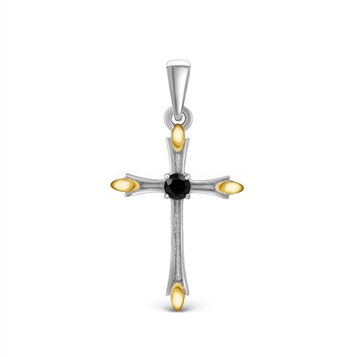 Подвеска-крест из родированного серебра с нат.шпинелью и золочением - 2,4 см 925 пробы 7-04рз416