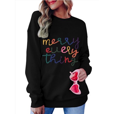 Black Merry Every Thing Glitter Slogan Sweatshirt