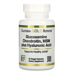 California Gold Nutrition, глюкозамин, хондроитин и МСМ с гиалуроновой кислотой, 60 растительных капсул