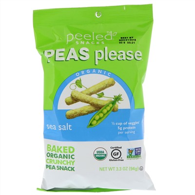 Peeled Snacks, Organic, Peas Please, Sea Salt, 3.3 oz (94 g)