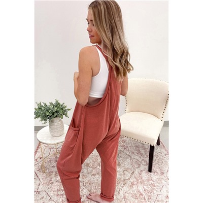 Gold Flame Side Pockets Harem Pants Sleeveless V Neck Jumpsuit