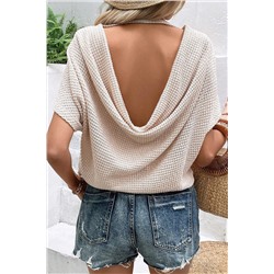 Apricot Draped Open Back Textured Tee