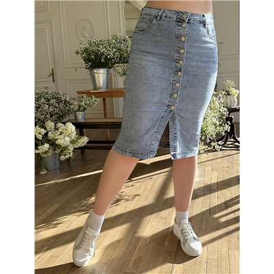 Женская джинсовая юбка миди на пуговицах больших размеров