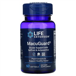 Life Extension, MacuGuard, поддержка зрения с шафраном и астаксантином, 60 капсул