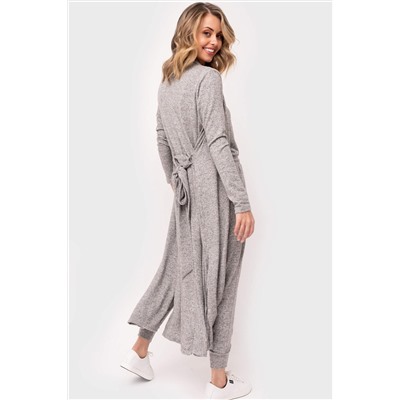 Gray Tie Back Long Open Front Cardigan