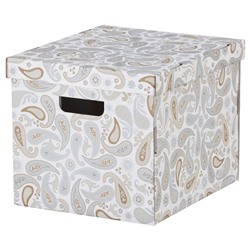 СМЕКА, Коробка с крышкой, серый, с рисунком, 33x38x30 см