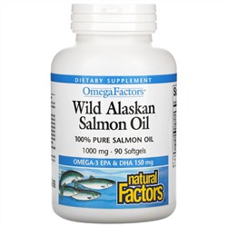 Natural Factors, жир дикого аляскинского лосося, 1000 мг, 90 капсул