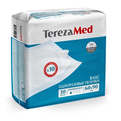 Пеленки одноразовые впитывающие TerezaMed Basic 60 x 90, 30 шт