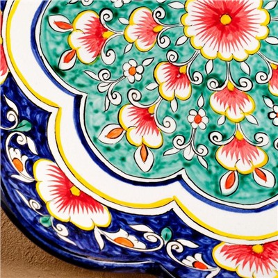 Ляган Риштанская Керамика "Цветы", 32 см, синий, рифлённый