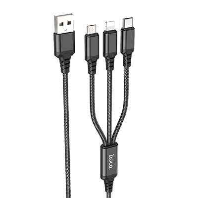 Кабель USB - Multi connector Hoco X76 3in1 (повр. уп.)  100см 2A  (black)