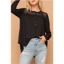 Black Star Mesh Yoke Draped Detail Blouse