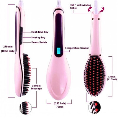 Расческа-выпрямитель "FAST HAIR STRAIGHTENER" HQT-906 Pink