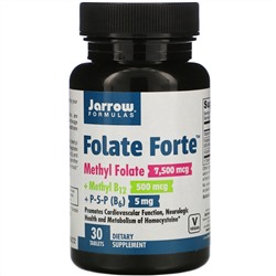 Jarrow Formulas, Folate Forte, метилфолат, метил B12 и P-5-P, 30 таблеток