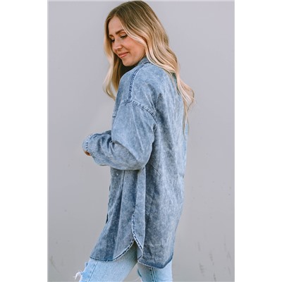 Sky Blue Vintage Washed Chest Pocket Denim Shirt