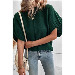 Blackish Green Mock Neck Batwing Short Sleeve Knit Sweater