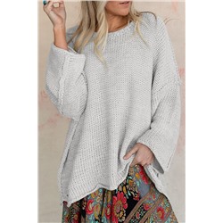 Beige Slouchy Textured Knit Loose Sweater