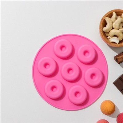 Форма для украшений Доляна «Пончики», силикон, 15,5×1,3 см, 7 ячеек, цвет МИКС