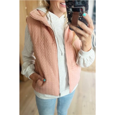 Pale Chestnut Cable Textured Zip Up Vest Jacket